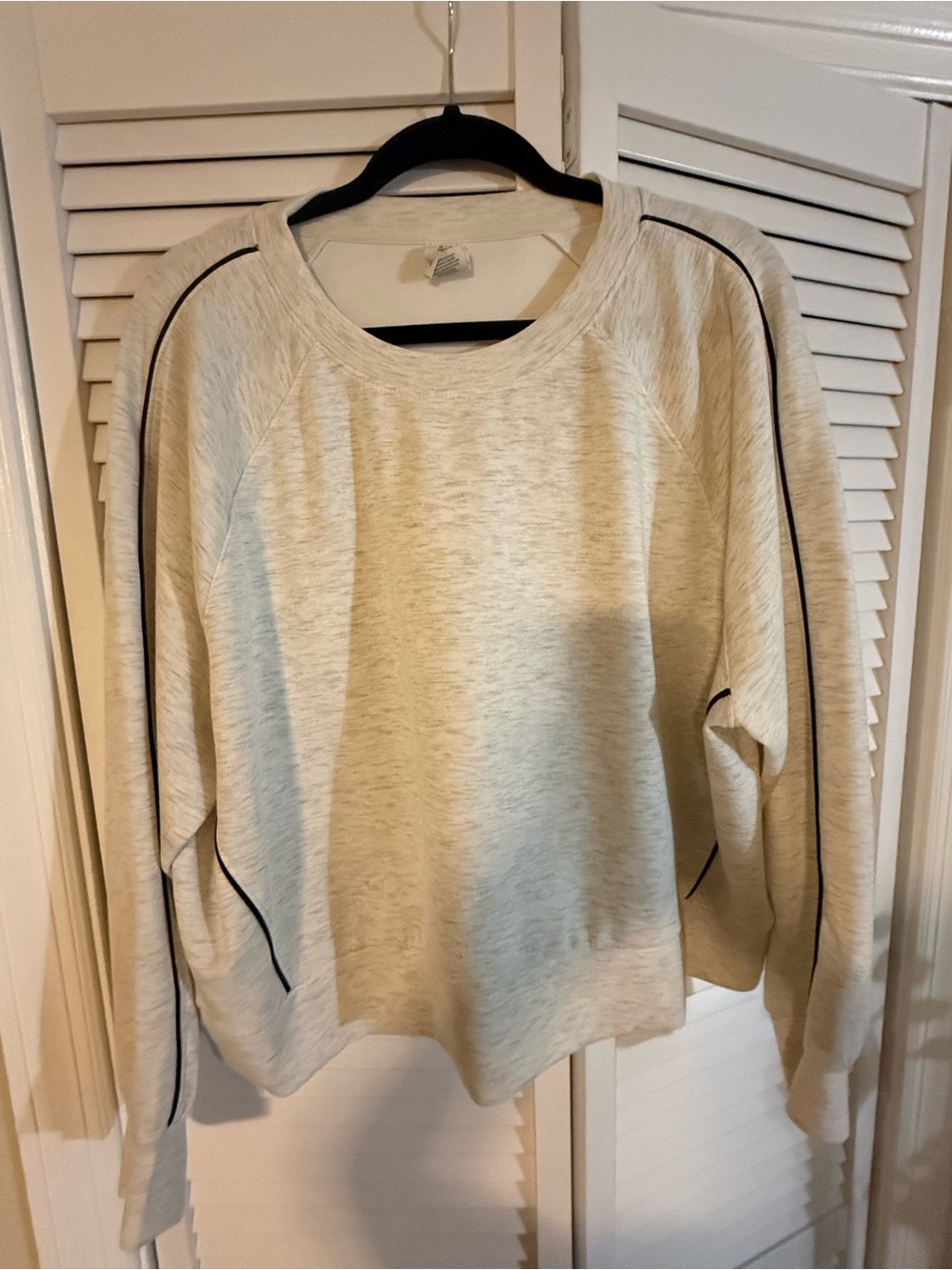 Light Heather Cream Pullover with Black Contrast Trim